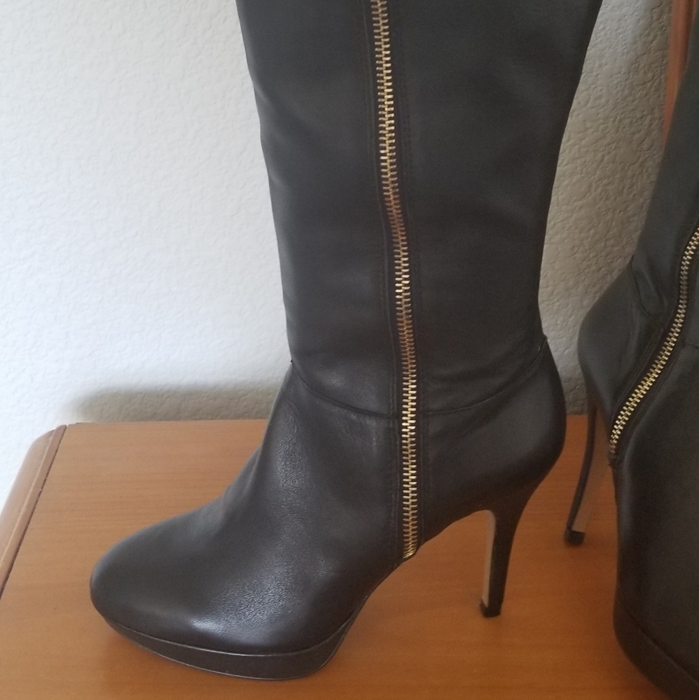 Vince Camuto Black Leather Wide Calf Boots